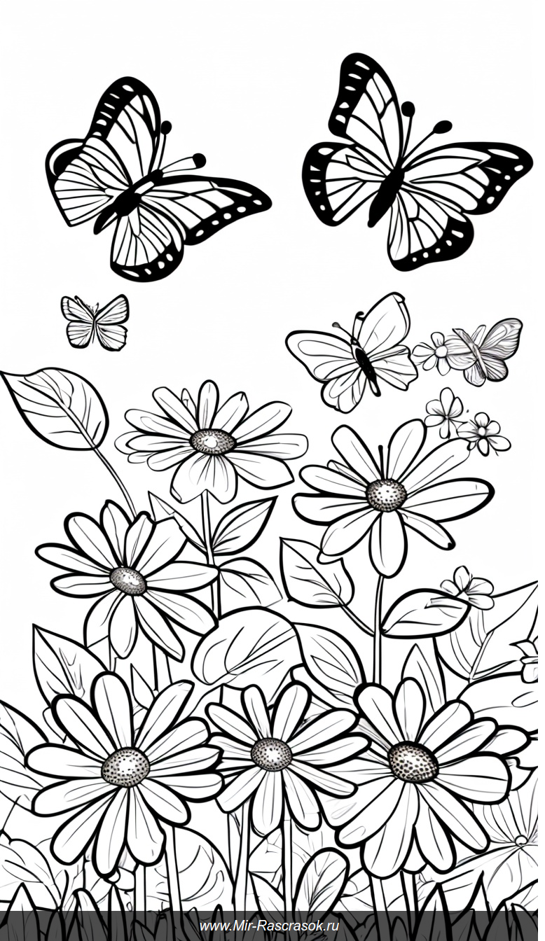 Простые бабочки и цветы для легкого раскрашивания и творчества
