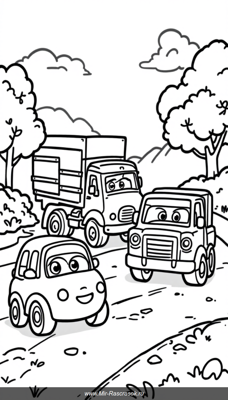 Раскраска с простыми машинами и грузовиками идеально подходит для малышей 🚌🚗 Простые линии делают процесс раскрашивания легким и веселым 🎨 Развивайте творческие способности ребенка с этой дружелюбной и понятной раскраской для детей всех возрастов 🌈