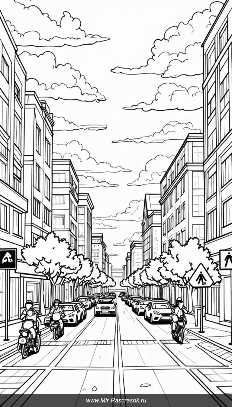 Раскраска у перекрестка жизнь города в черно-белом