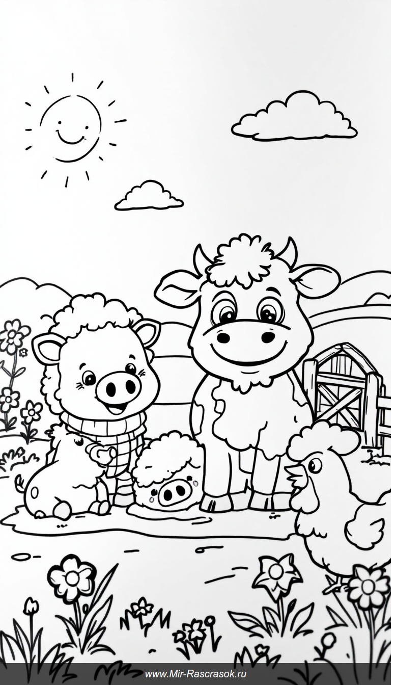 Весёлый сельский уголок для раскрашивания детский рисунок ферма счастья
