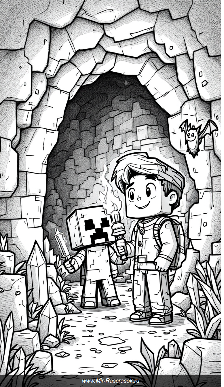 Веселое приключение в Minecraft раскраске для малышей