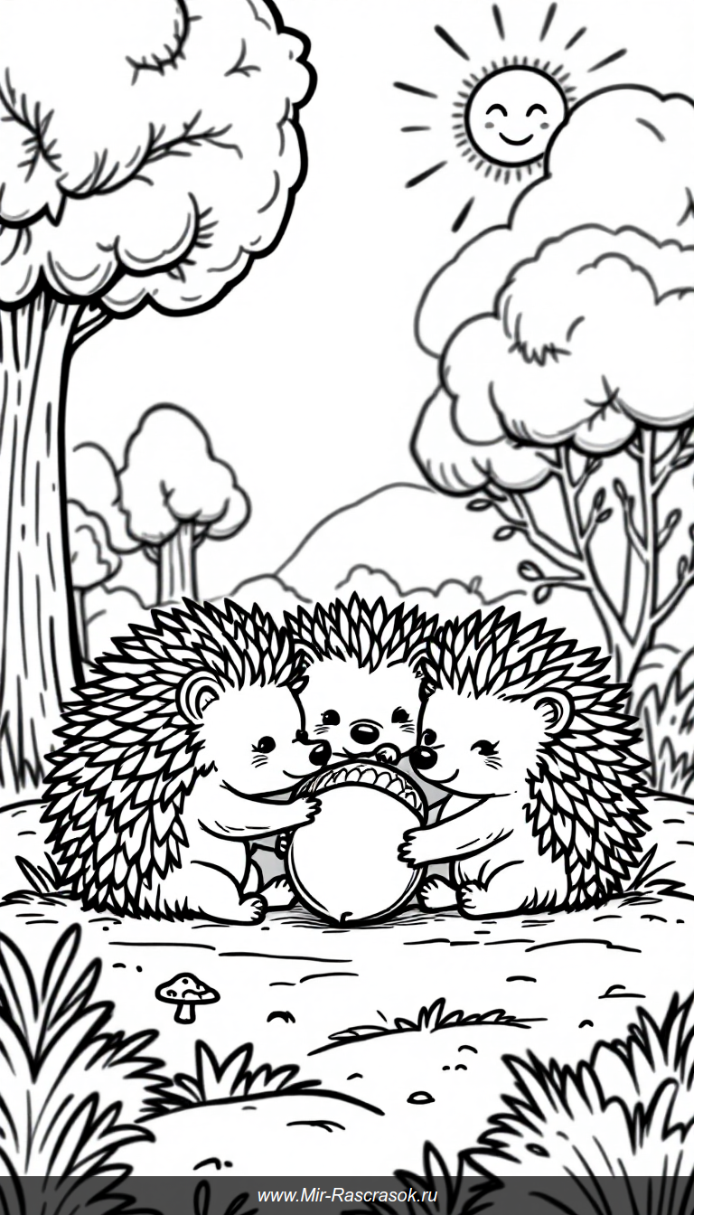 Веселые ежики играют в лесу раскраска для детей
