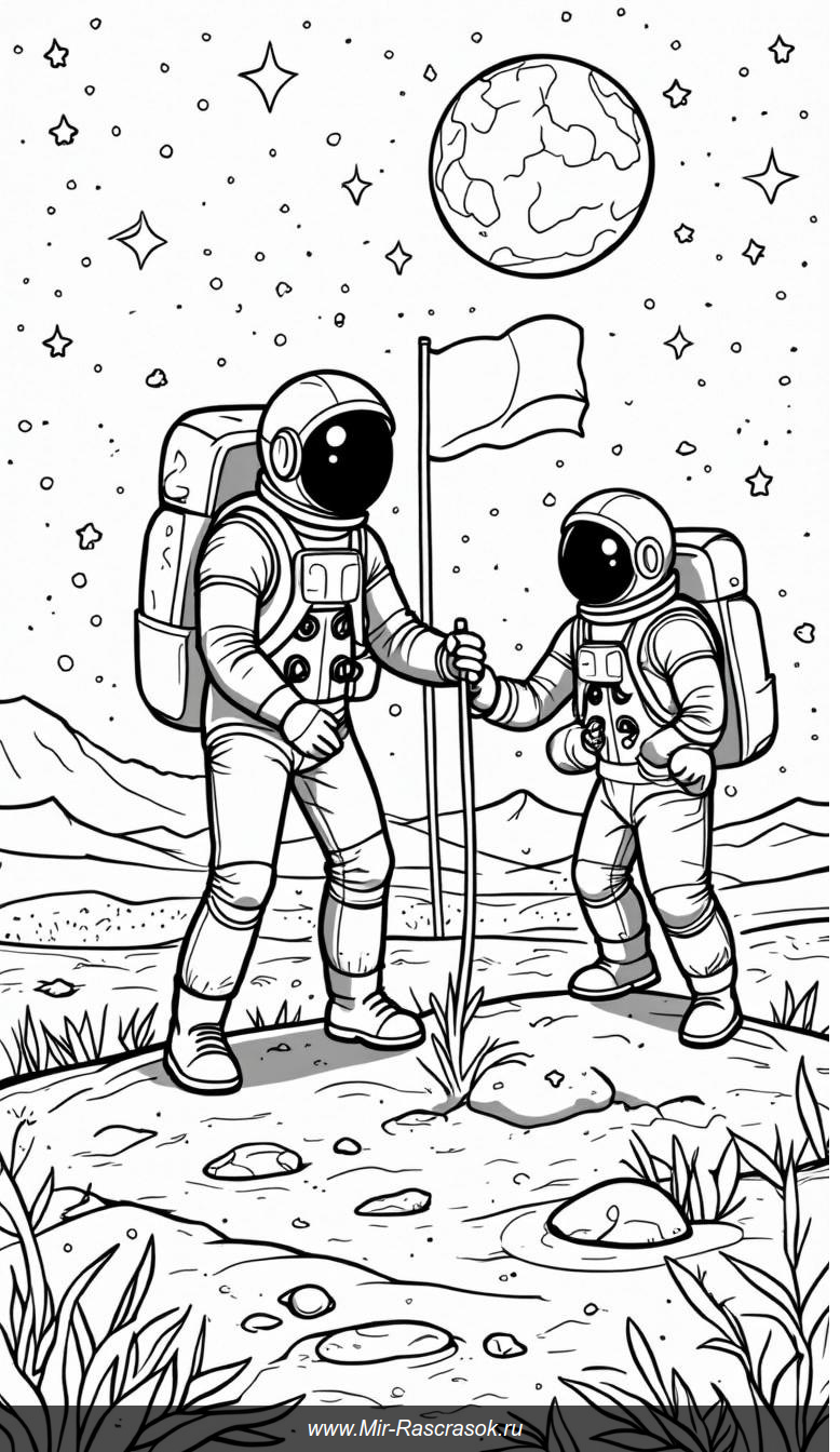 Астронавты на Луне и их внеземные друзья в удивительном мире