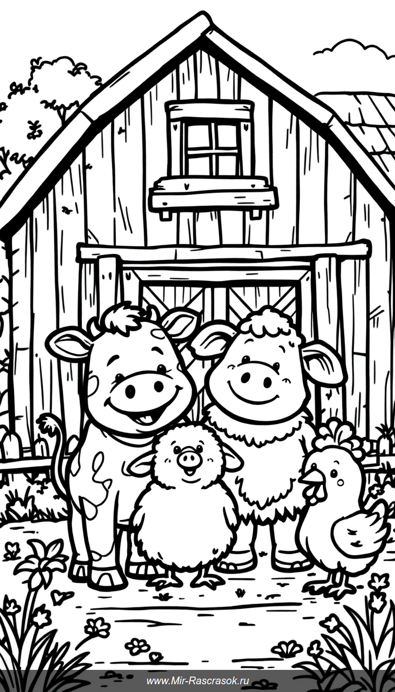 Веселые животные фермы на нашей раскраске подарят детям радость и увлекательное творчество 🐄🐖🐑🐔 Раскрашивание простых позитивных рисунков развивает моторику и воображение у детей 🌼 Отличный способ провести время интересно и с пользой на природе фермы 🎨