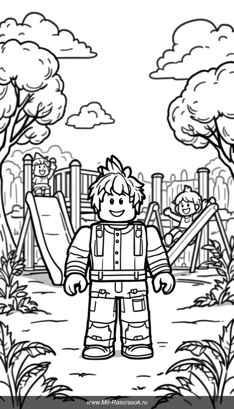 Погрузитесь в мир Roblox через нашу раскраску с весёлыми персонажами и игровыми площадками 🖍️🎈 Этот простой и дружелюбный сюжет идеально подходит для детей и развивает творческие навыки 🎨 Развлекайтесь, раскрашивая уникальных героев в увлекательном мире Roblox