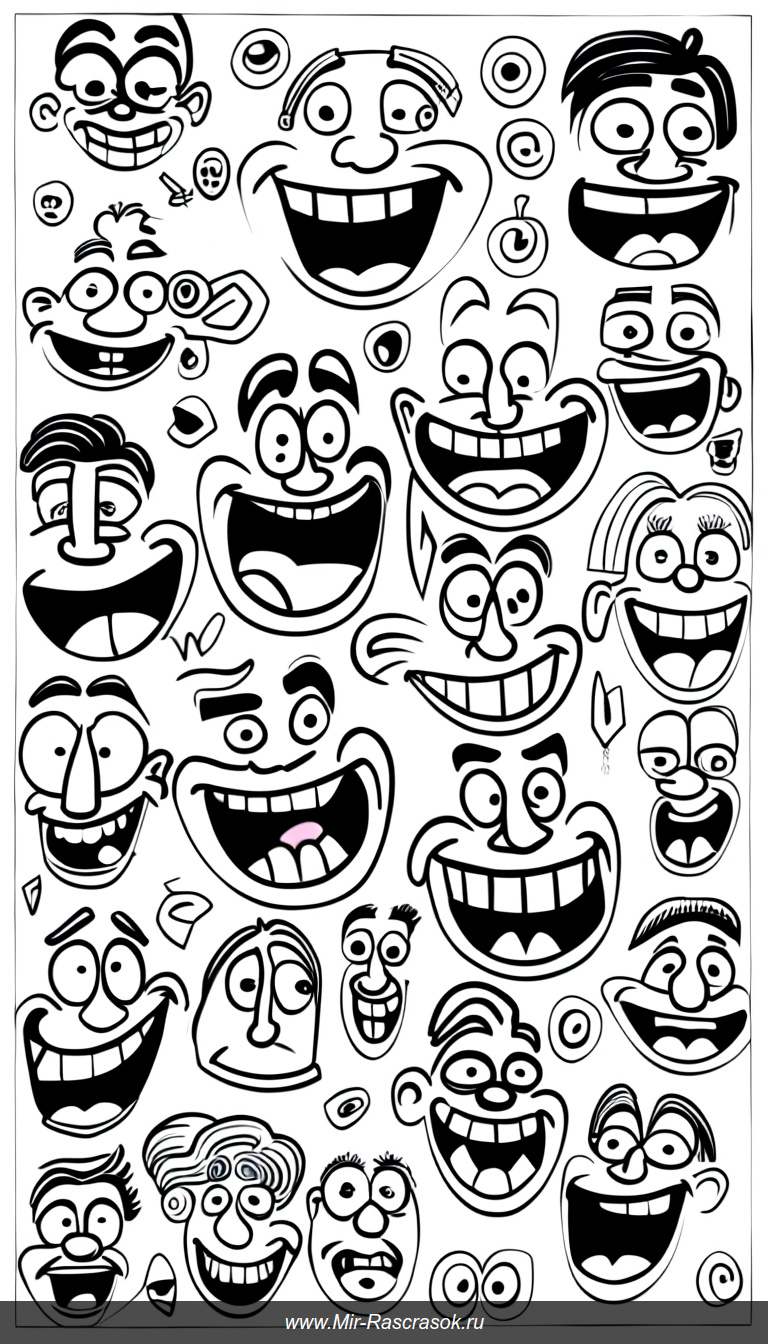 Раскраска с забавными лицами и большими носами для творческого веселья