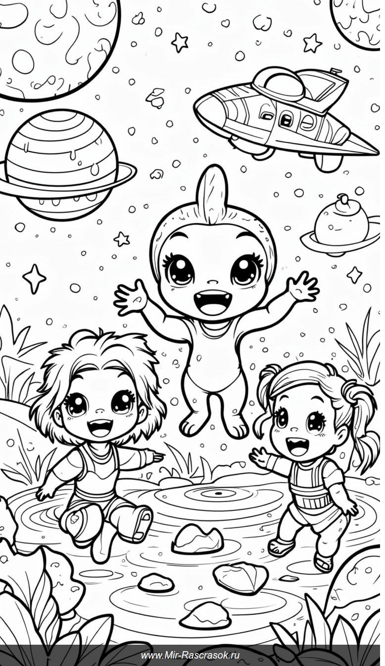 Дружелюбный пришелец и дети в космическом приключении