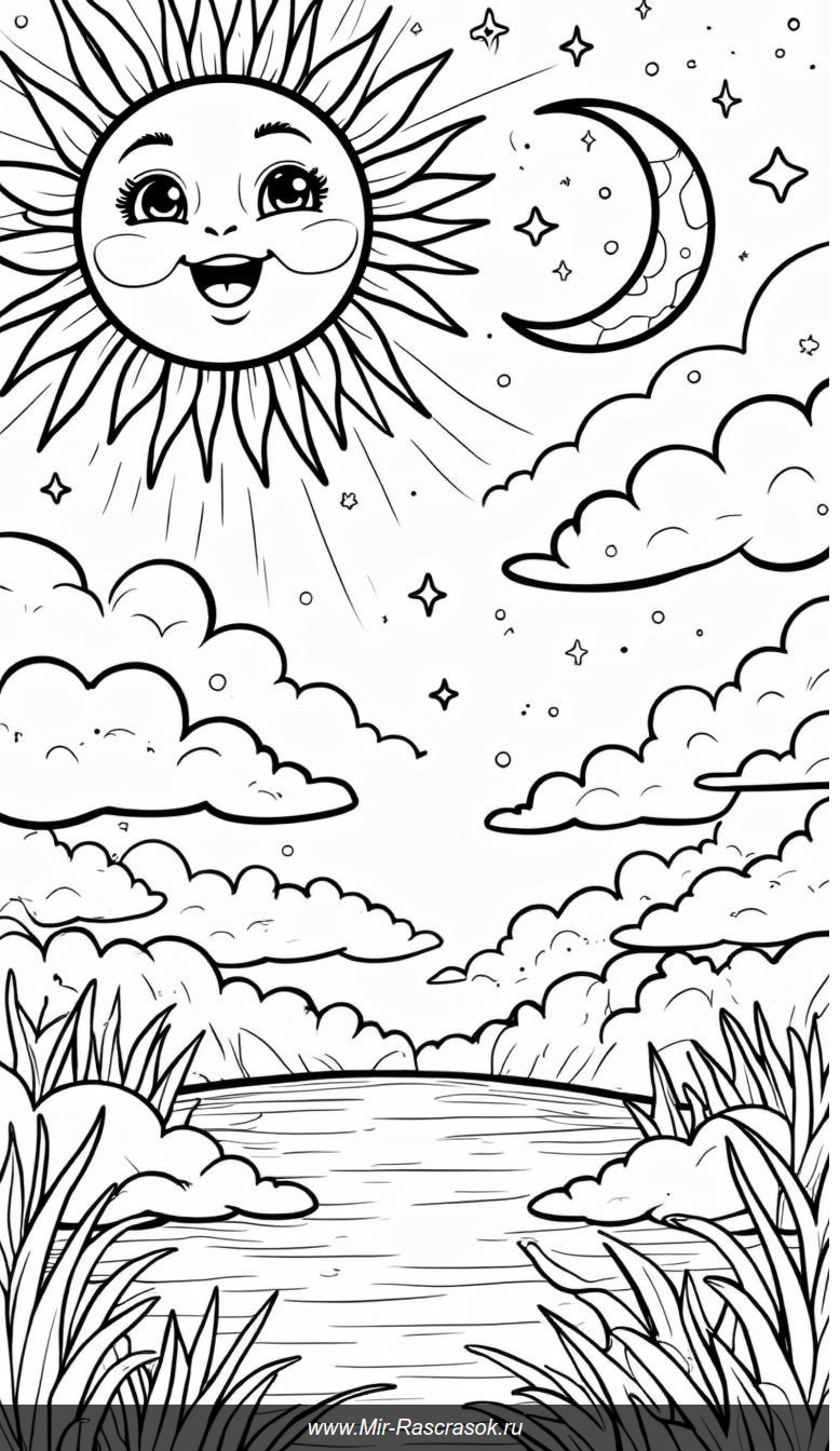 Волшебное солнце и луна для вашего раскрасочного удовольствия