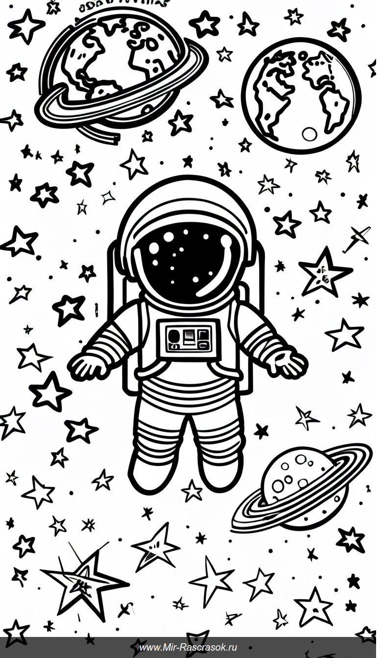 Космическое приключение для детей раскрась астронавта и инопланетян