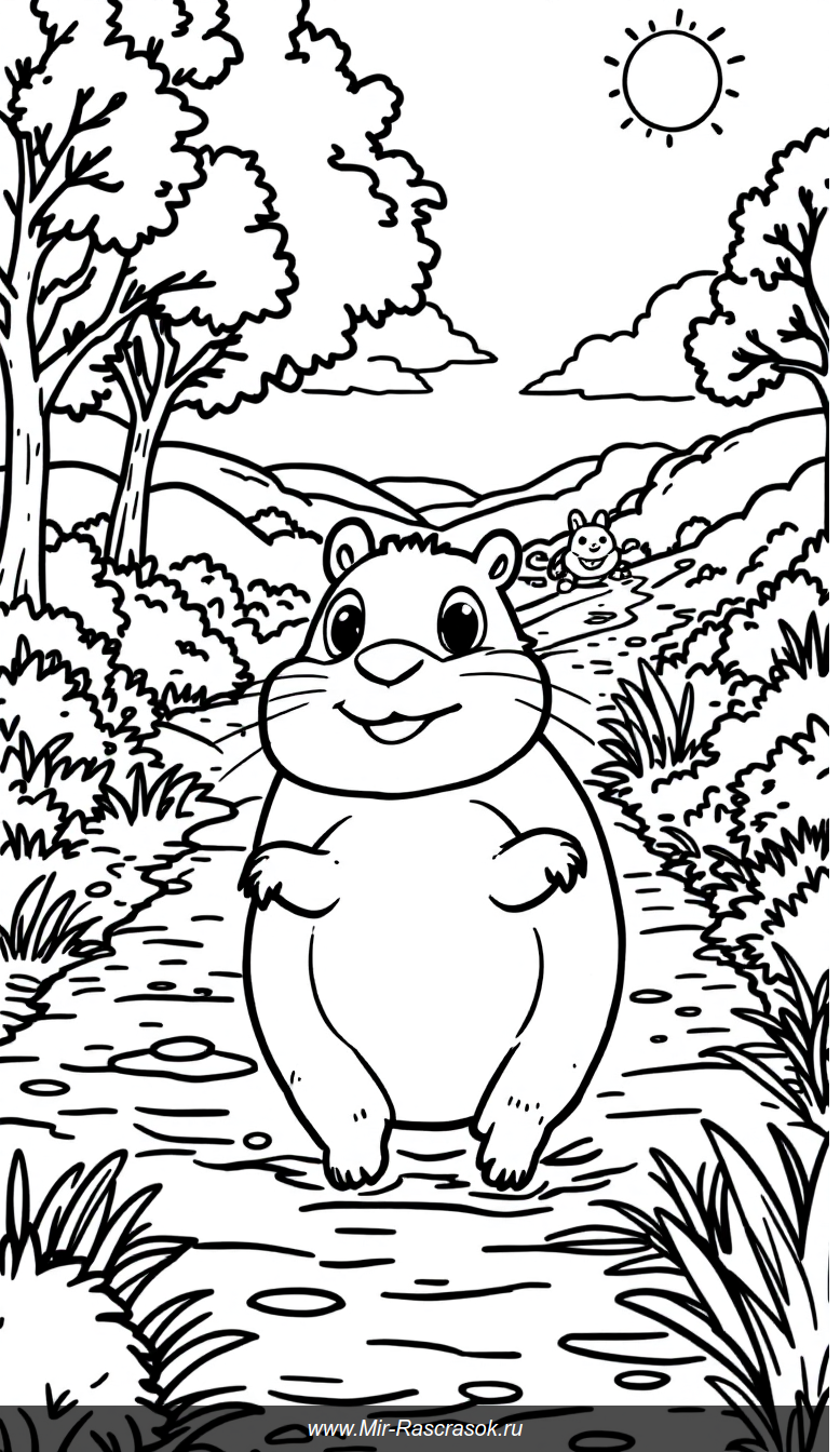 Веселые гонки капибары черепахи и зайчика для детской раскраски