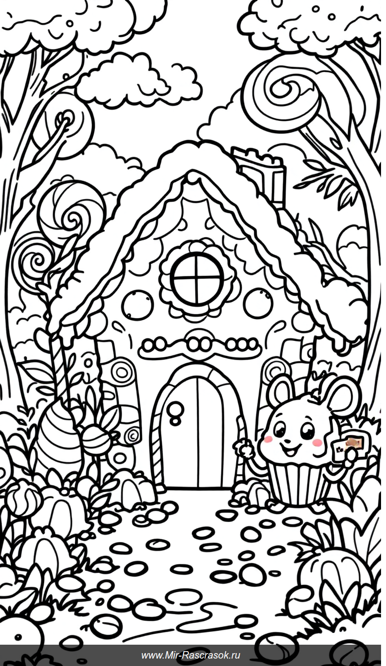 Волшебная страна сладостей для веселой раскраски детей