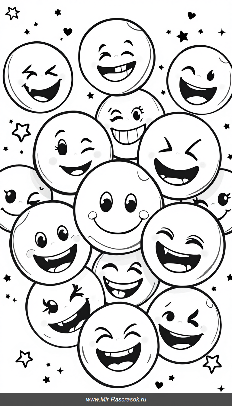 Веселые смайлики для раскраски детская книга с радостными лицами