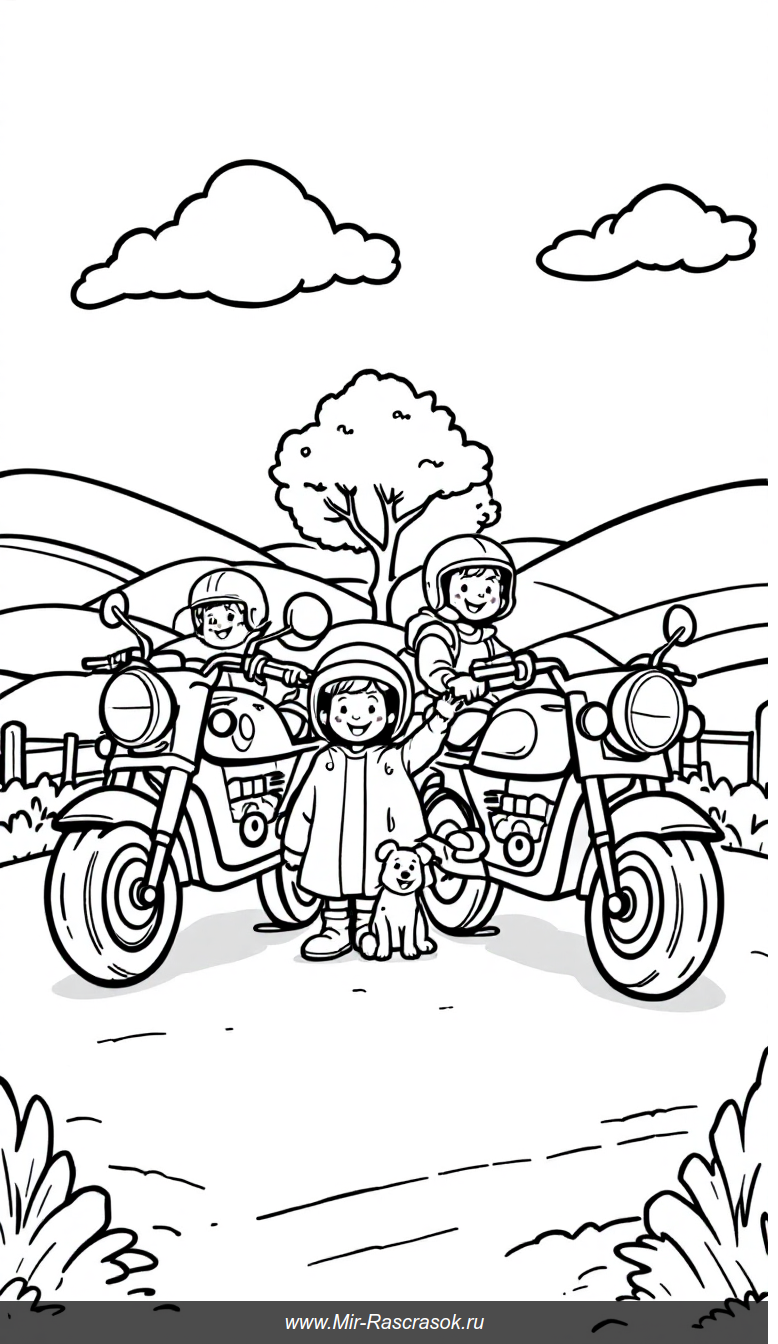 Весёлое раскрашивание мотоциклов и самоката с детьми на природе