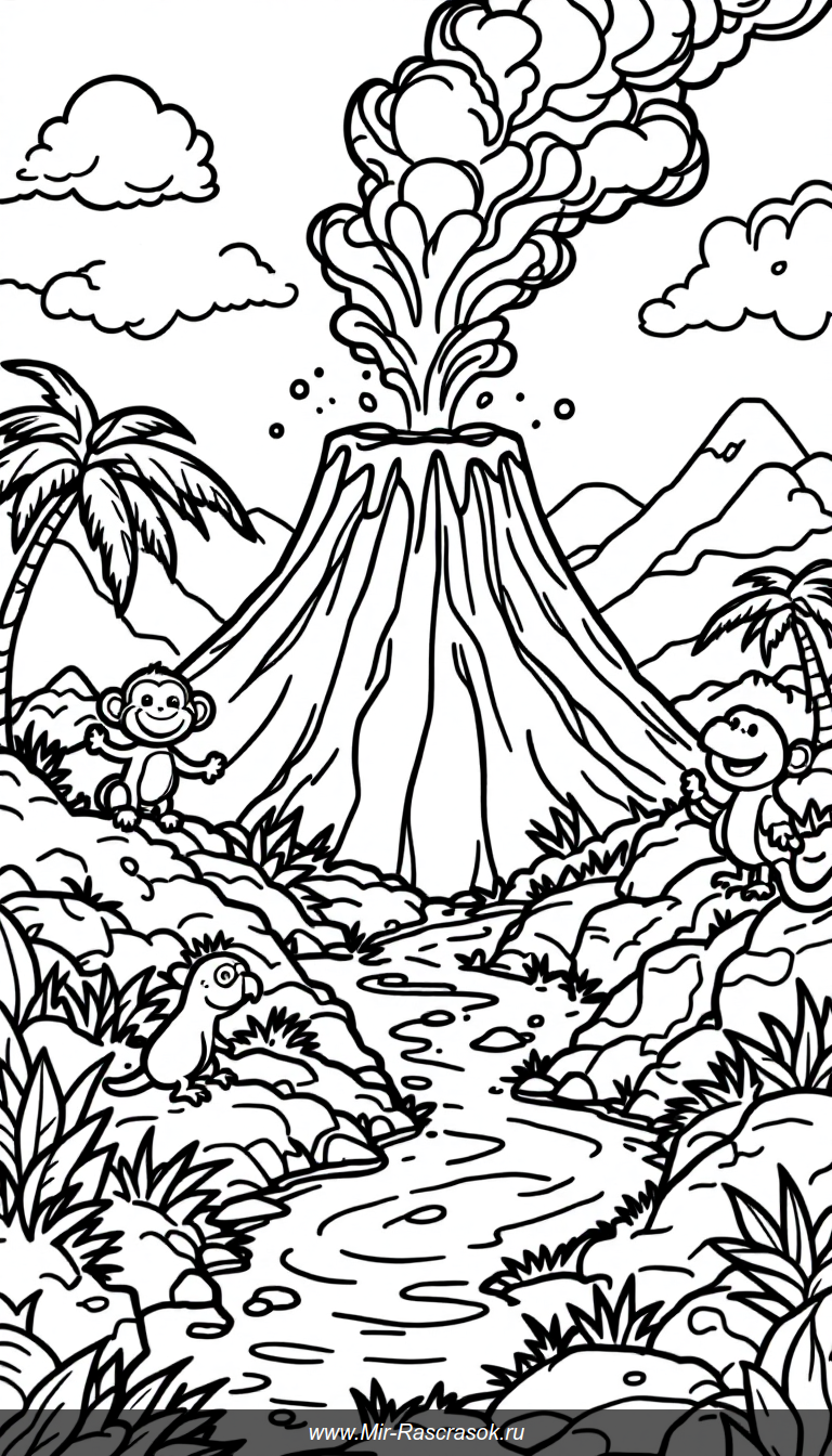 Откройте для детей удивительный мир вулканов с нашим раскрасками 🌋🦜 Веселые животные и нежный вулкан создают дружелюбную атмосферу для творчества 🎨🌞 Идеально подходит для развития моторики и воображения малышей 🐒🦎 Рисуйте и учитесь с удовольствием каждый день!