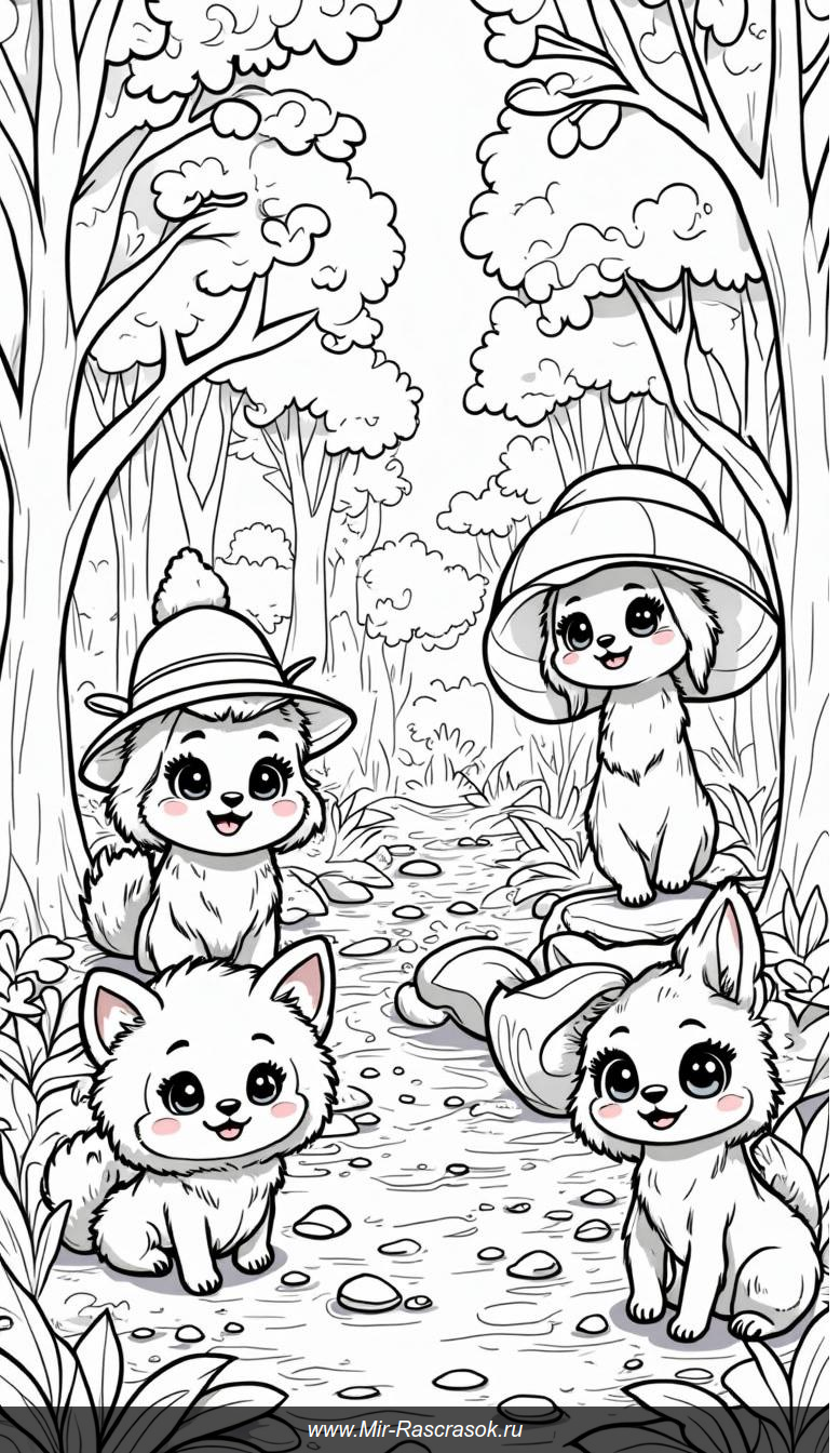 Волшебный лес: раскраска с дружелюбными деревьями