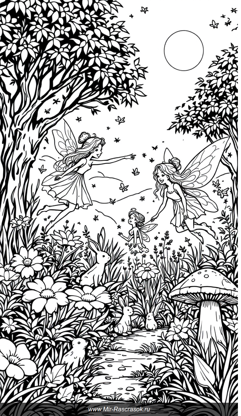 Волшебный сад фей Раскраска для детей с простыми контурами