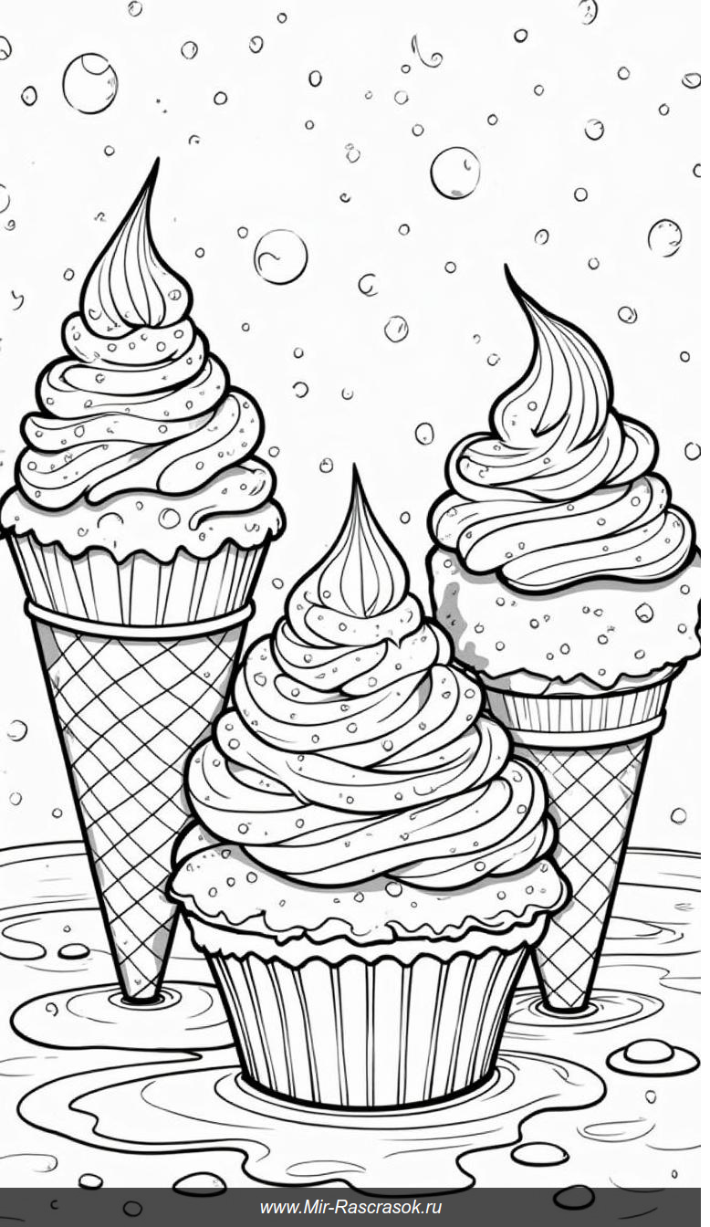 Раскраска со сладостями и мороженым