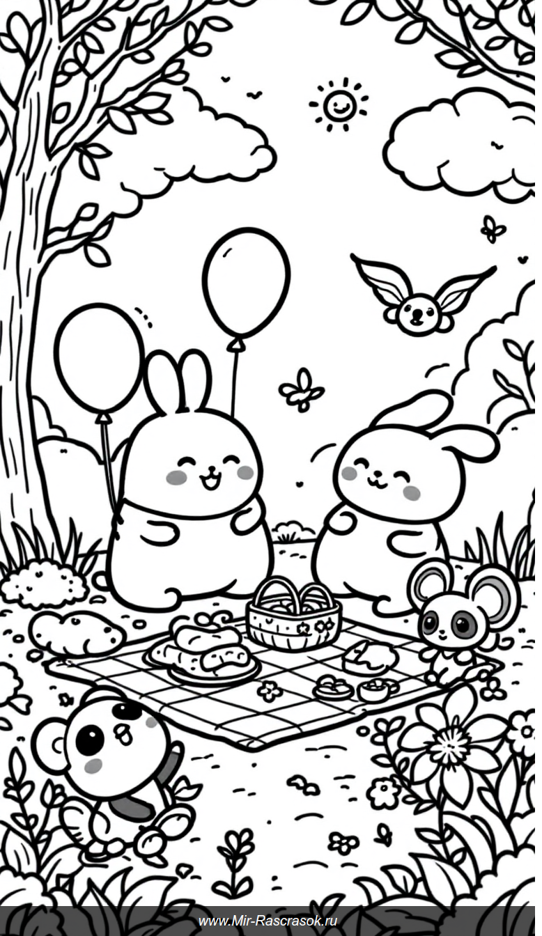 Раскраска с героями Labubu и друзьями на веселой детской площадке