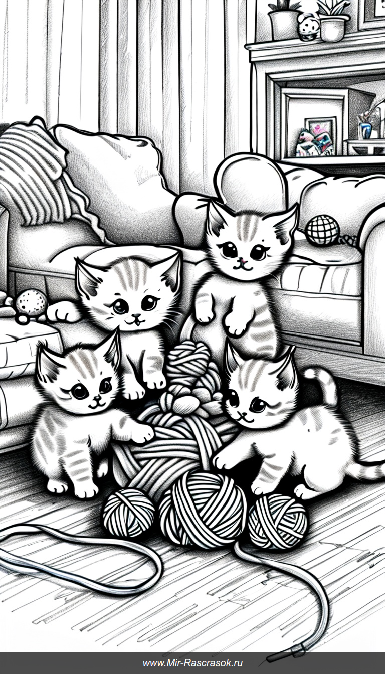 Рассказ о милых котятах для раскраски
