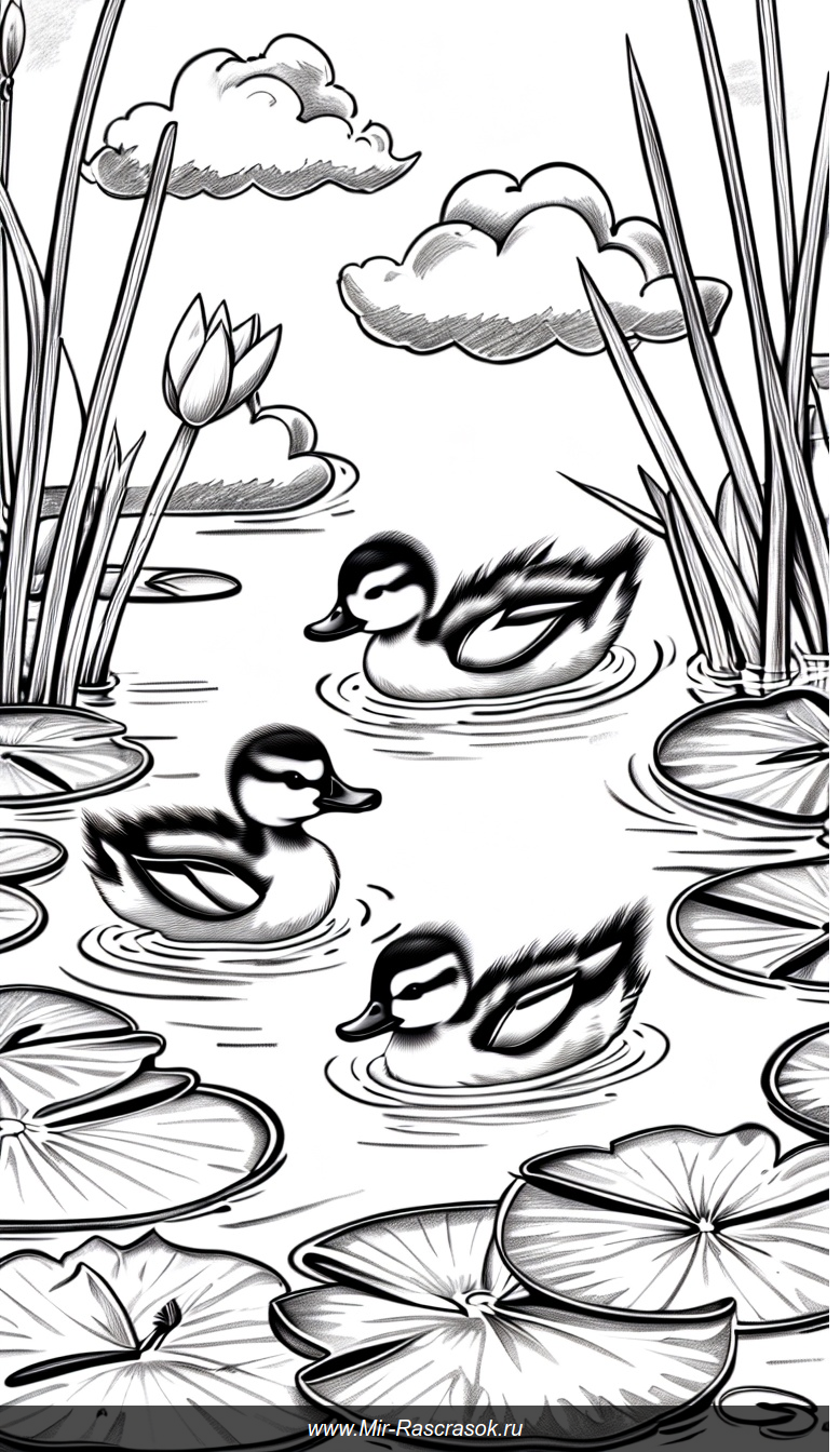Милые утки на ферме в раскраске для малышей