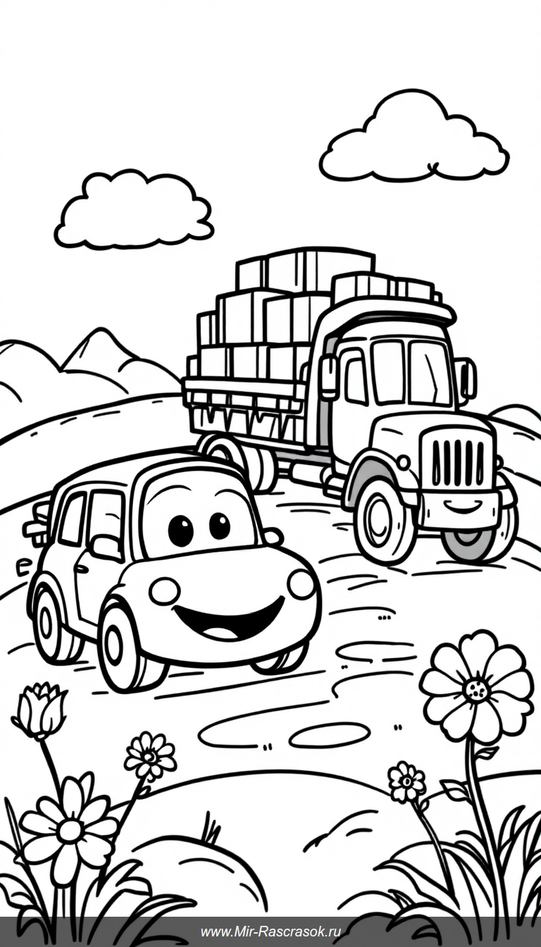 Простые машины и грузовики для детской раскраски