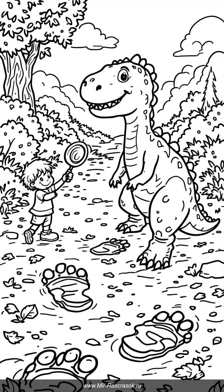 Следы динозавров в раскрасках для детей