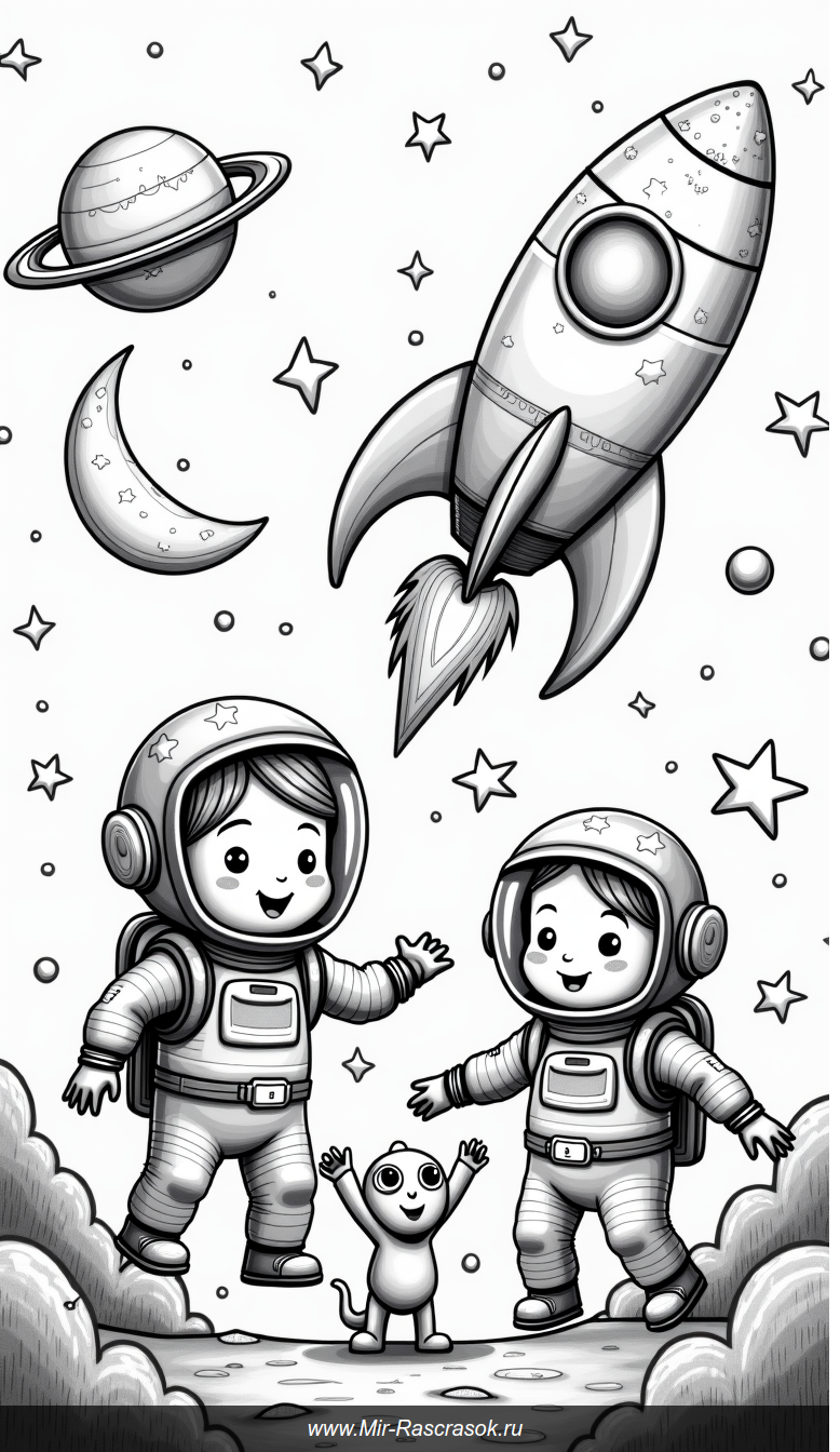 Весёлое космическое приключение дружелюбных астронавтов и инопланетянина