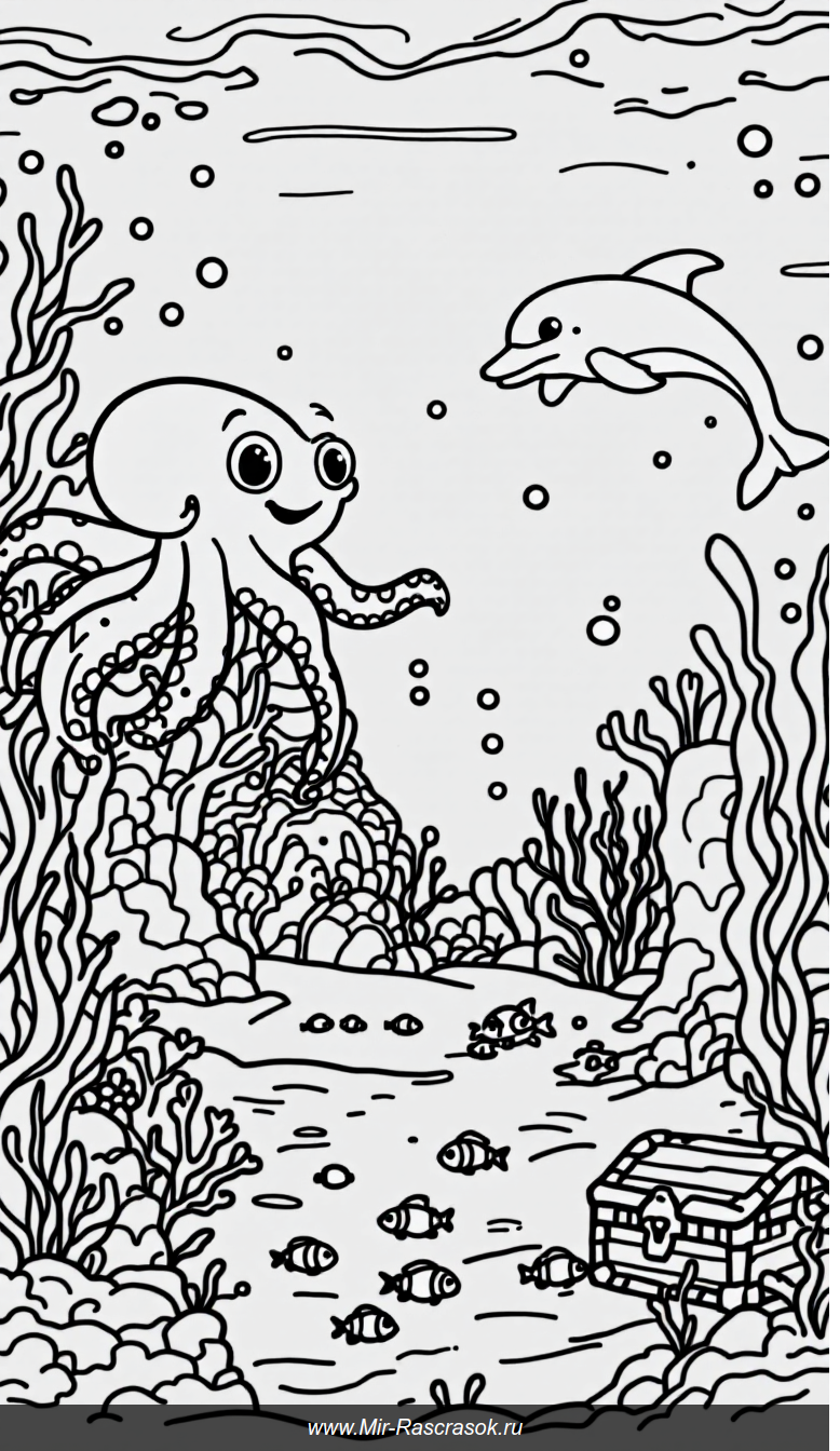 Веселое подводное приключение раскраска для детей с дружелюбными морскими обитателями