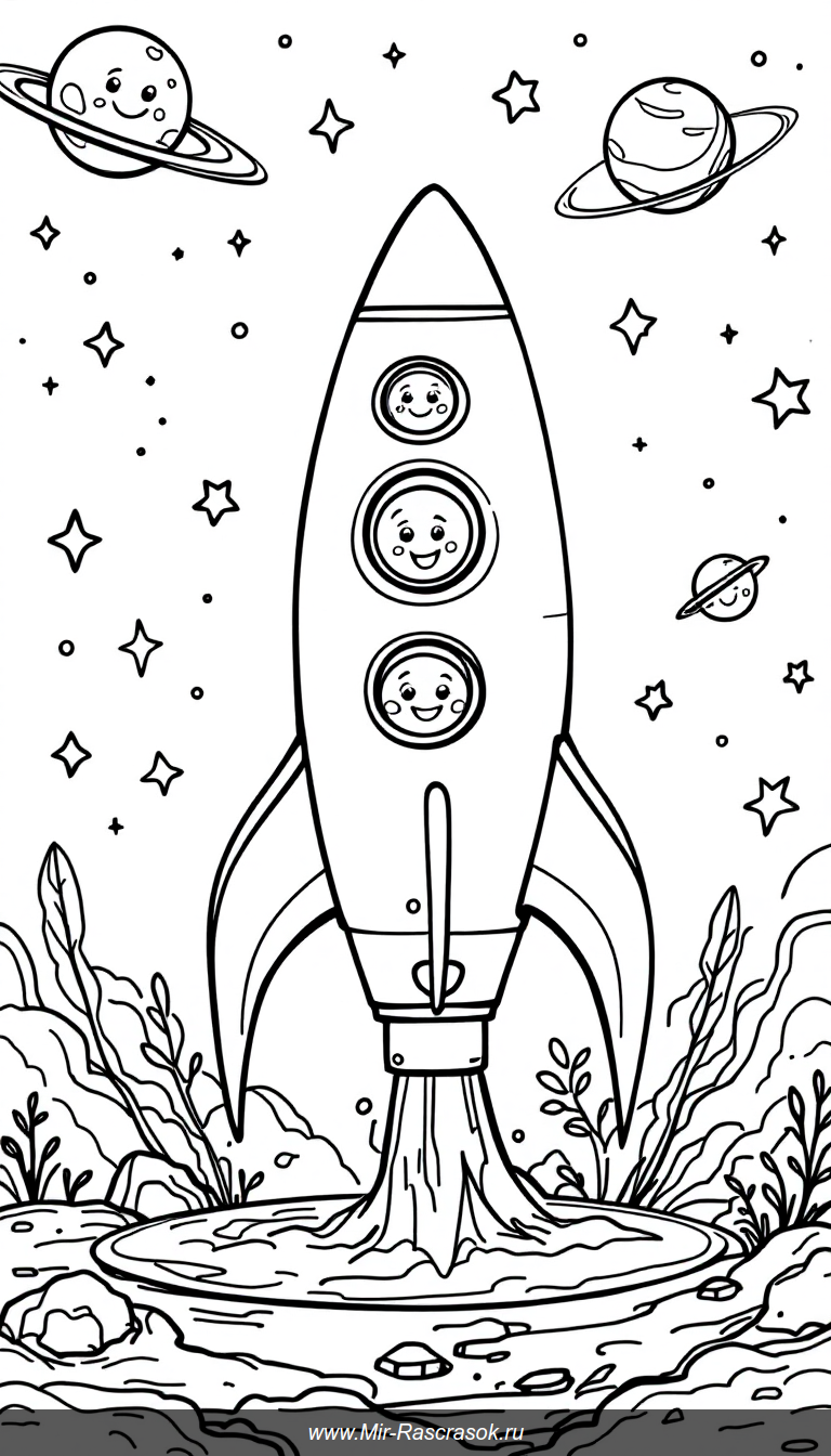 Космические ракеты для детской раскраски