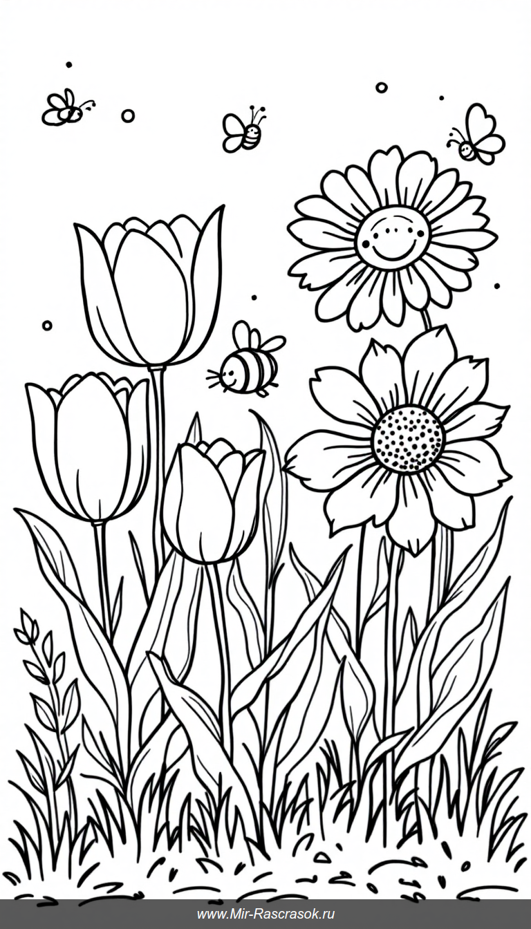 Простые цветы для детской раскраски