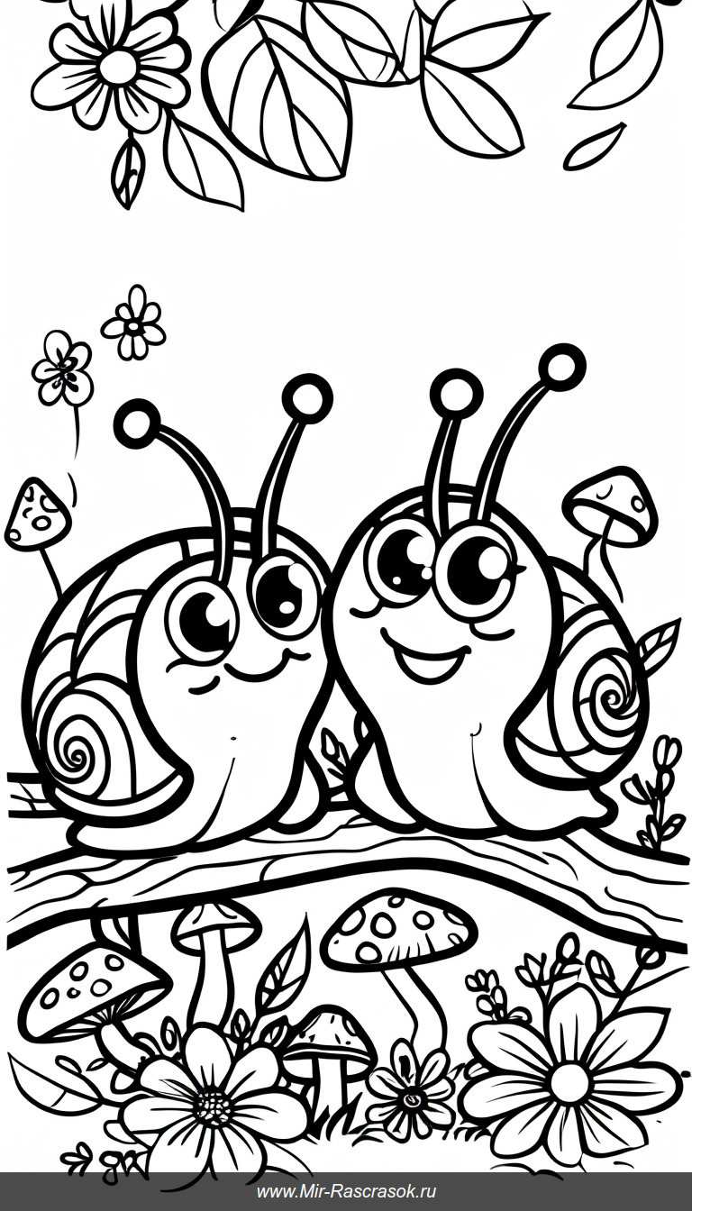 Дружеские улитки в саду раскраска для радостного творчества
