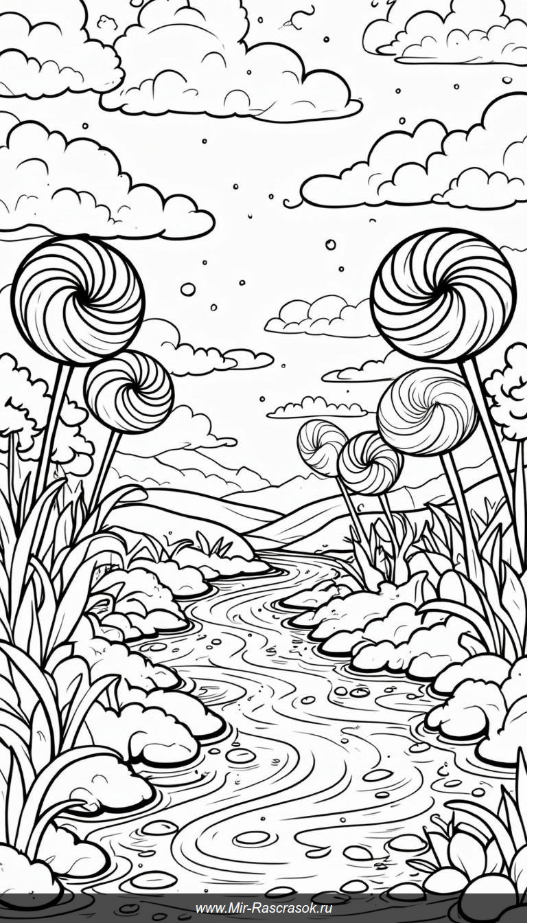 Веселая страна сладостей в раскраске для творчества