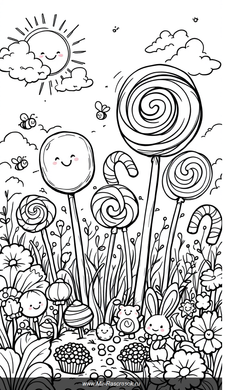 Радостный мир конфет для яркого детского раскрашивания