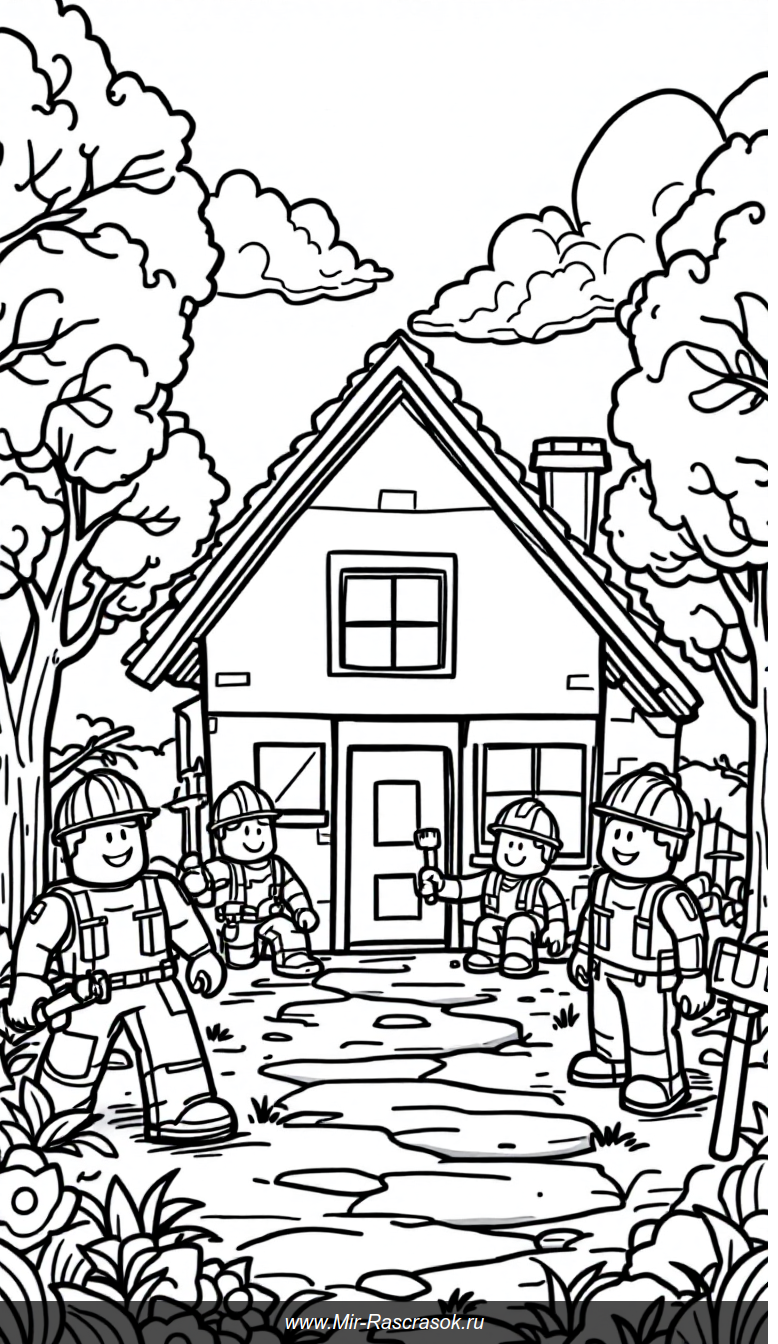 Веселая стройка в Блоксбурге Роблокс для раскраски детей