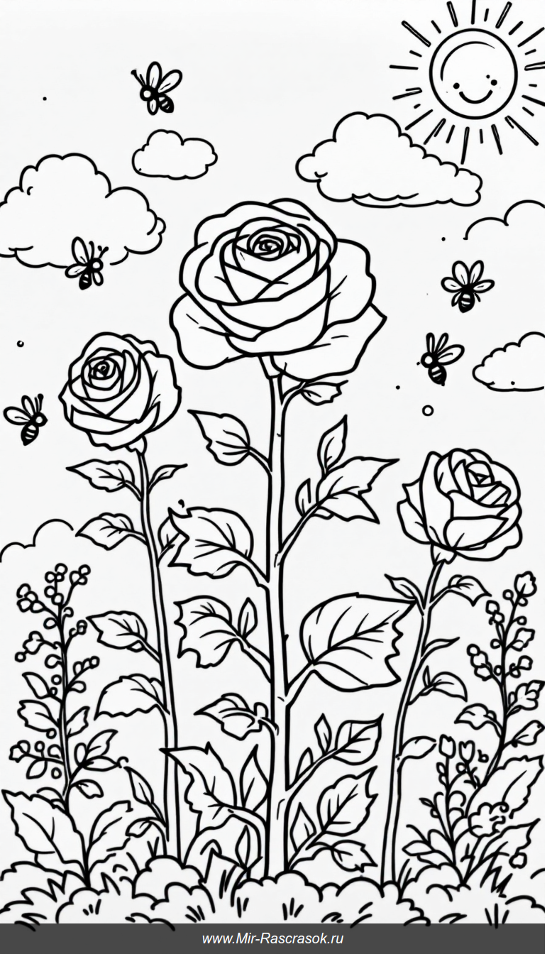Волшебный сад для раскрашивания Розы пчелы и солнечное настроение