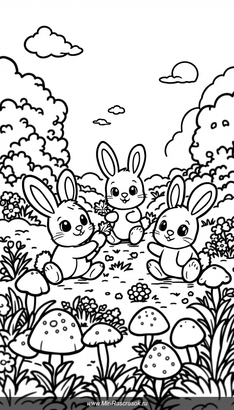 Погрузитесь в мир радости с нашими раскрасками с маленькими кроликами 🐰🌸 Простые и добрые изображения идеально подходят для маленьких художников 🎨 Развивайте моторику и воображение детей вместе с веселыми кроликами и яркими цветами 🥕🌞 Отличный способ провести время с пользой и улыбкой!