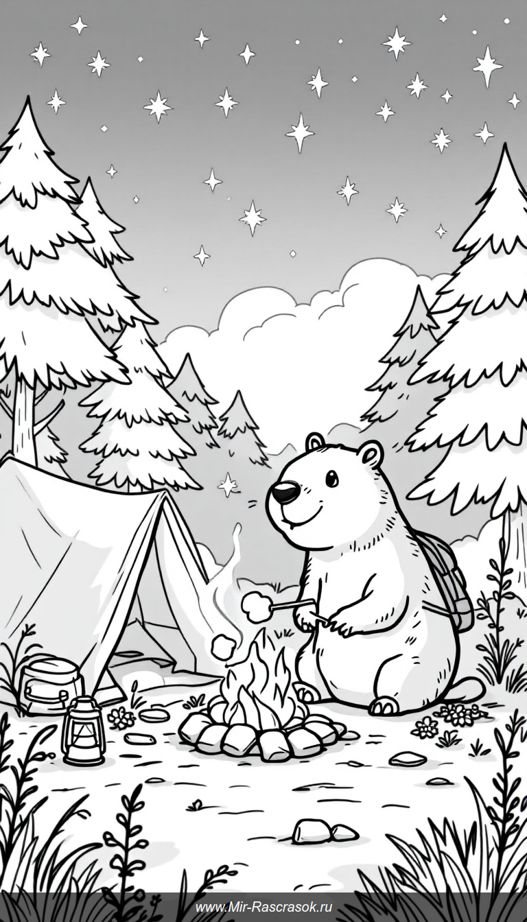 Капибара на кемпинге под звёздами