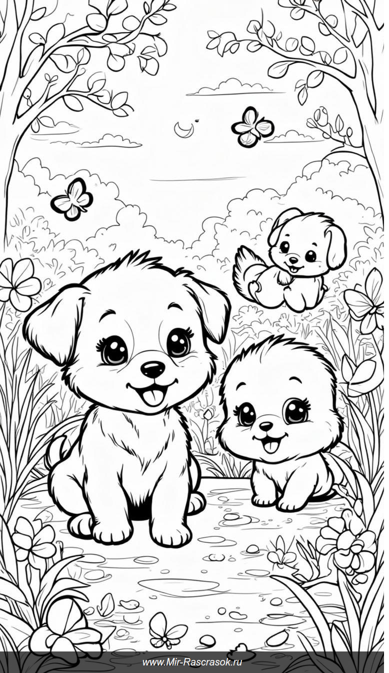 Веселая сцена с милыми животными для раскрашивания