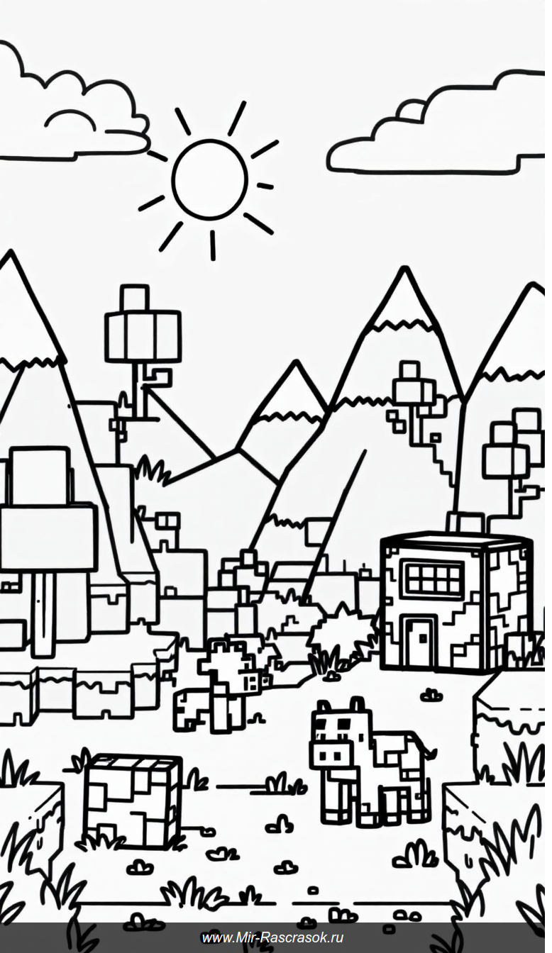 Раскраска Minecraft для детей простые блоки и веселые герои