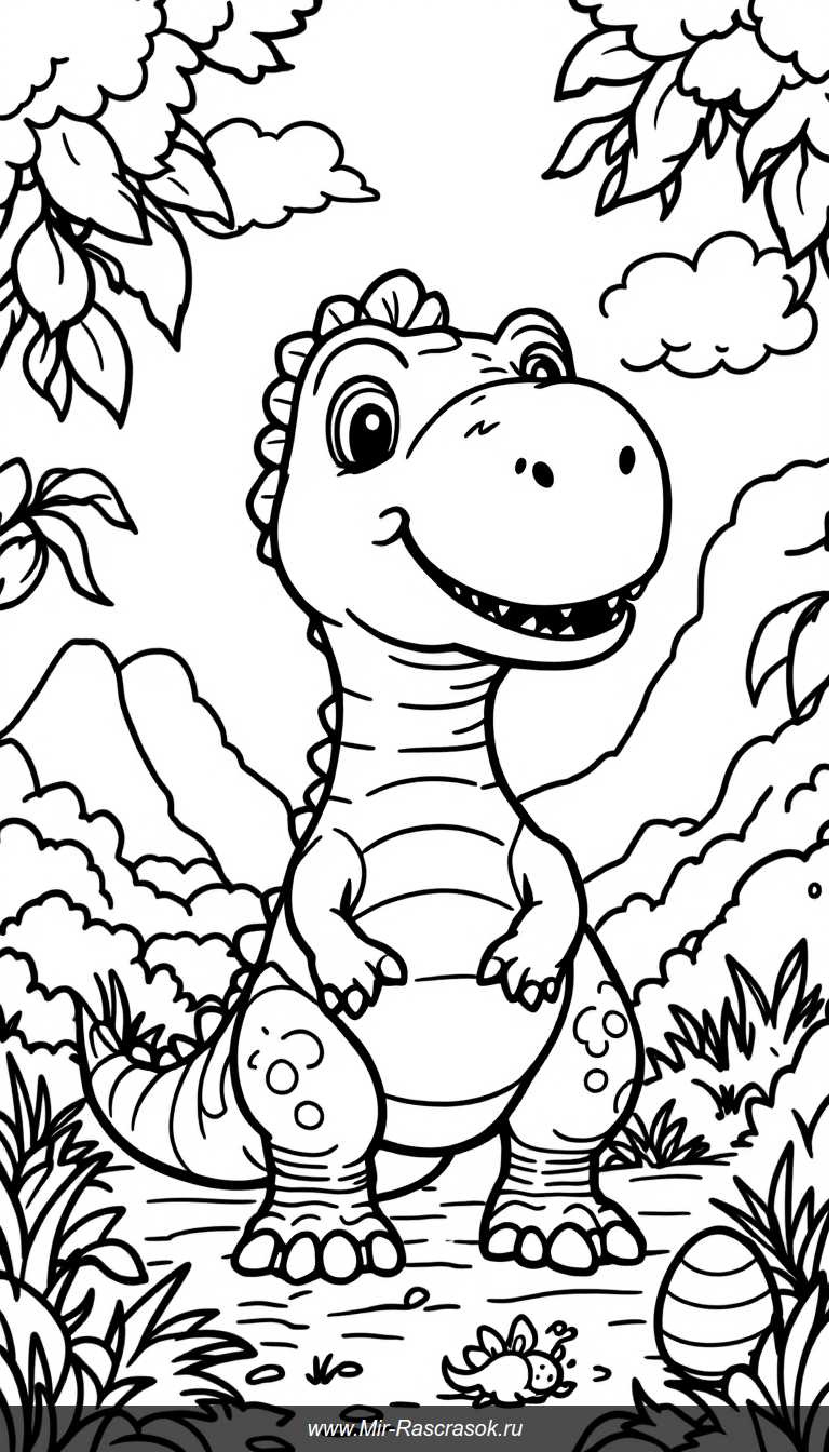 Добрый Тираннозавр раскраска для весёлого творчества детей