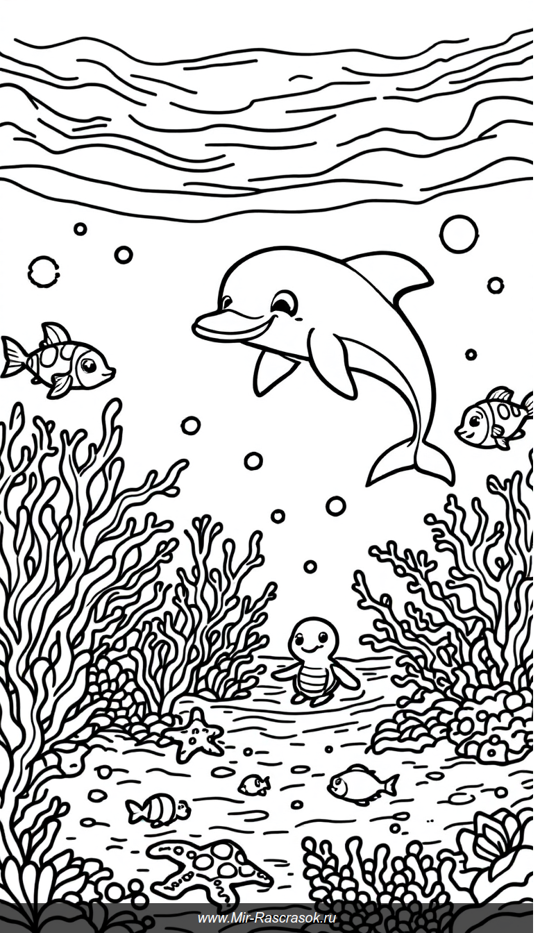 Раскраска подводный мир дружелюбные морские обитатели для детей