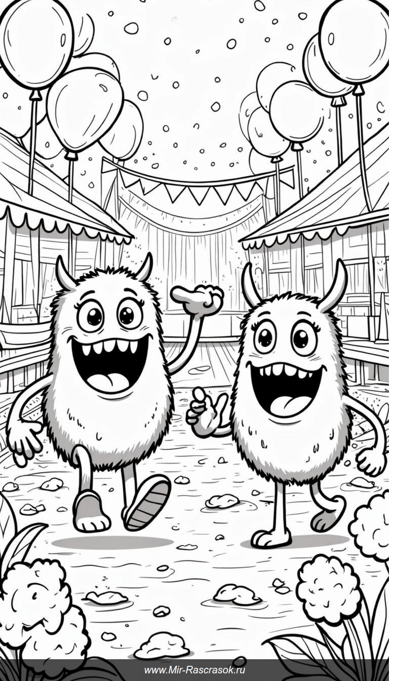 Приглашение в мир красок с веселыми монстрами на карнавале