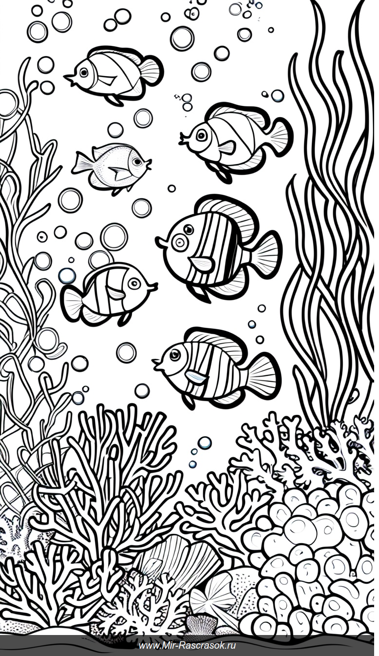 Раскраска с живым подводным миром для ярких фантазий детей