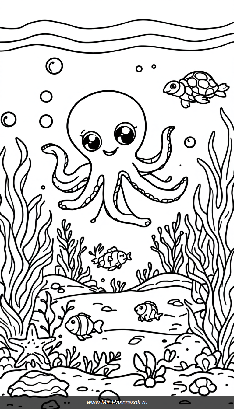 Дружелюбный подводный мир для раскрашивания детей