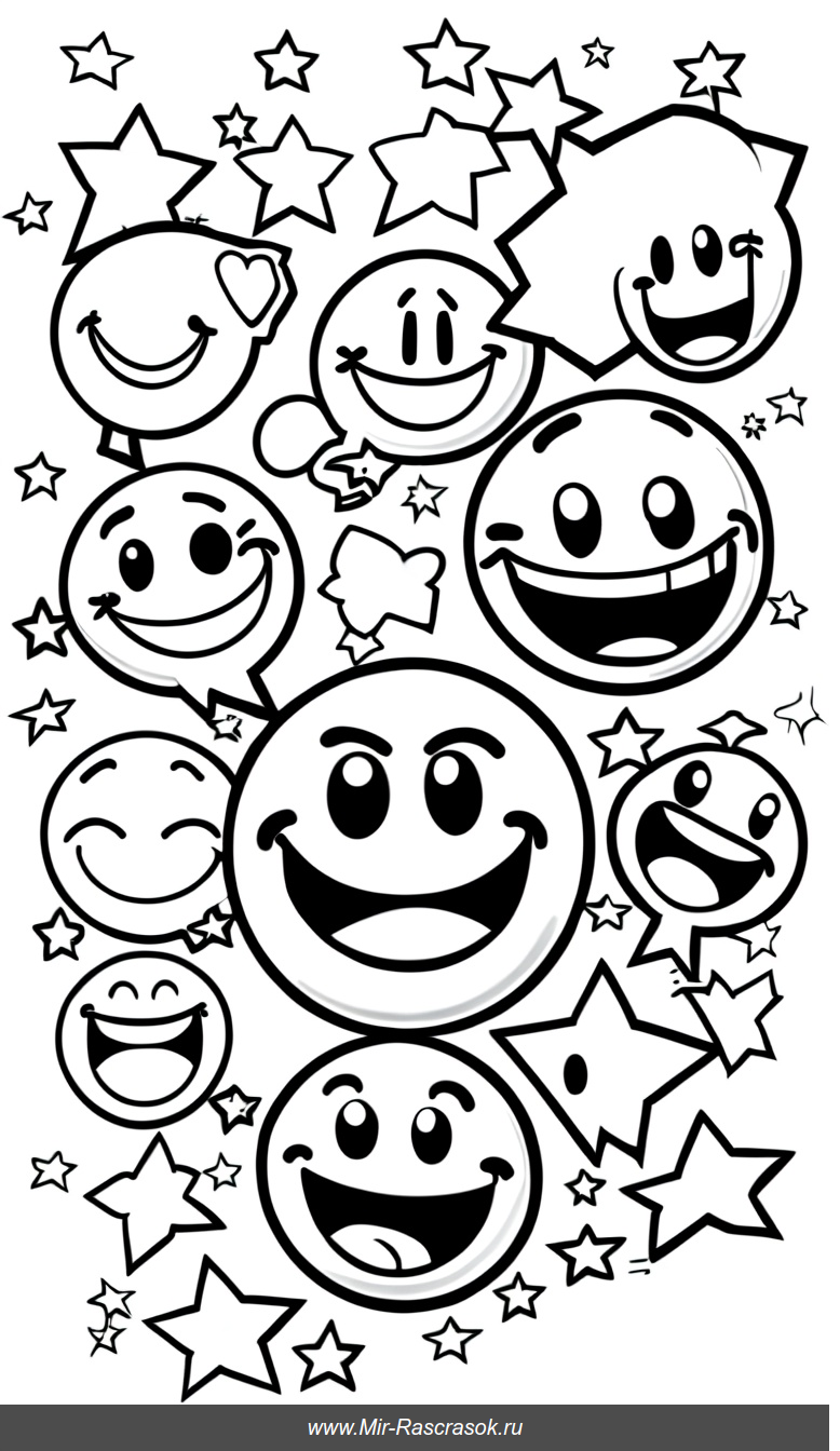 Весёлые эмоции для раскрашивания детям звездочки и облака речи