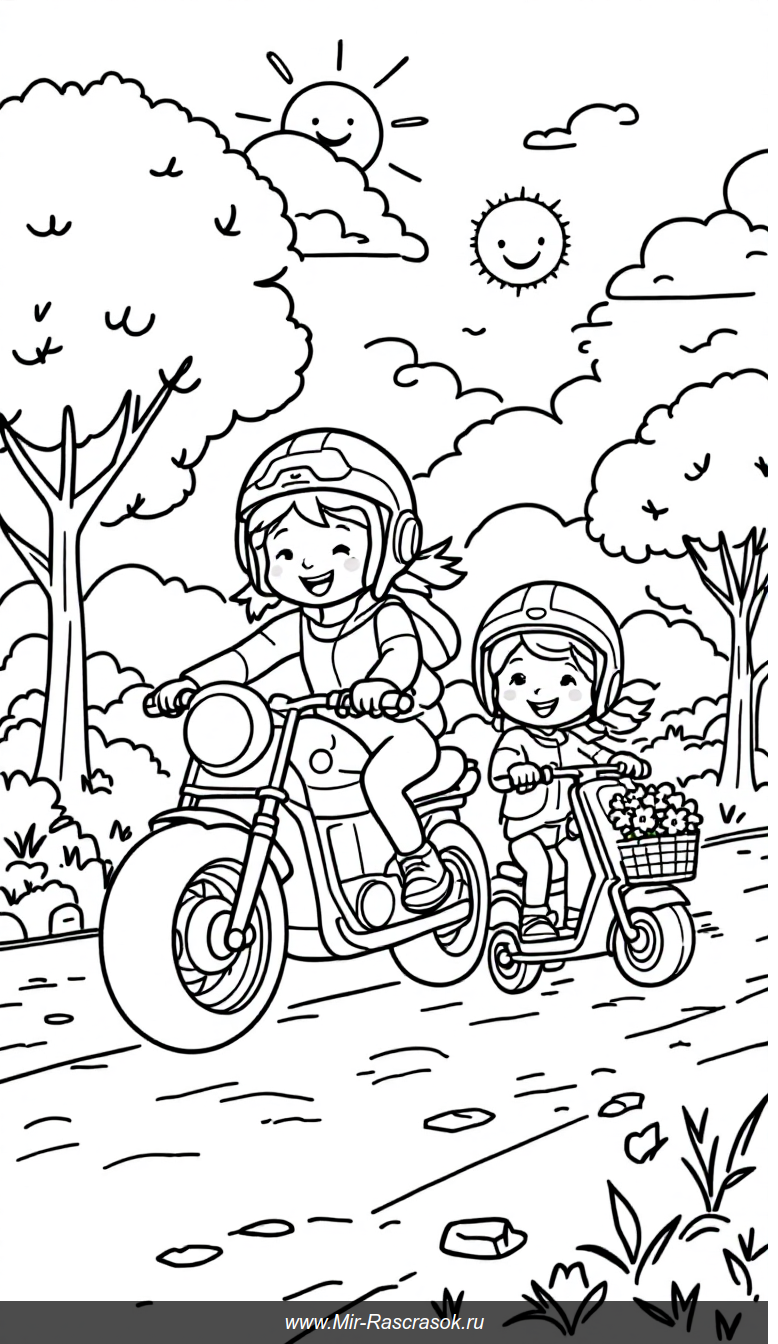 Веселое приключение в парке для детской раскраски