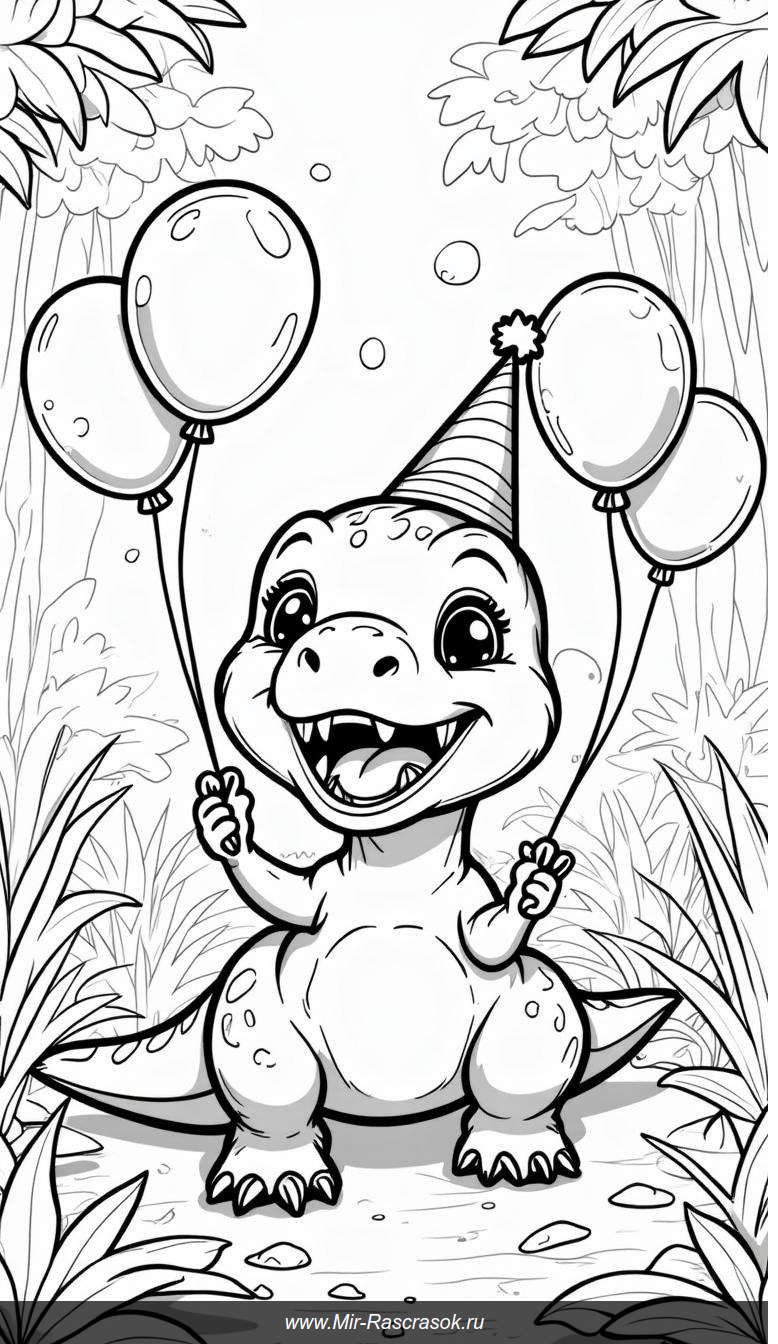 Тираннозавр на празднике с шариками