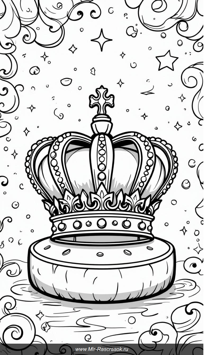 Раскраска для творчества с короной и волшебными узорами