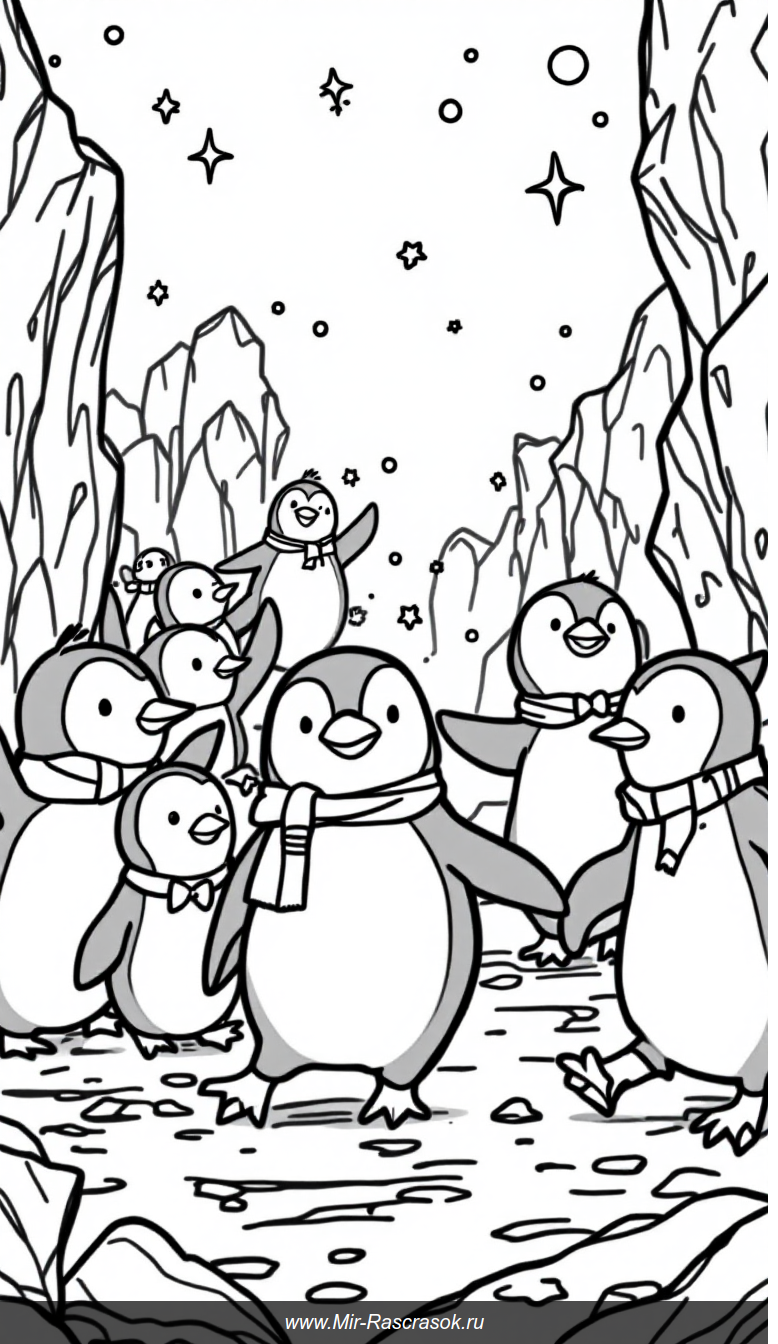 Веселые пингвины на льду Раскраска для творческих детей