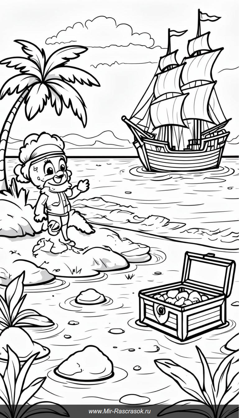 Корабль пиратов на пути к сокровищам